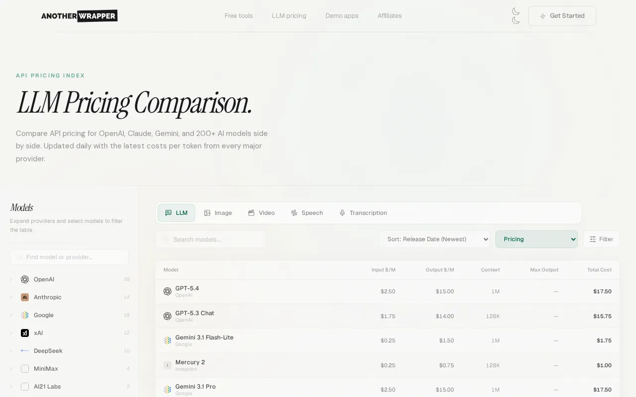 AnotherWrapper — pricing page