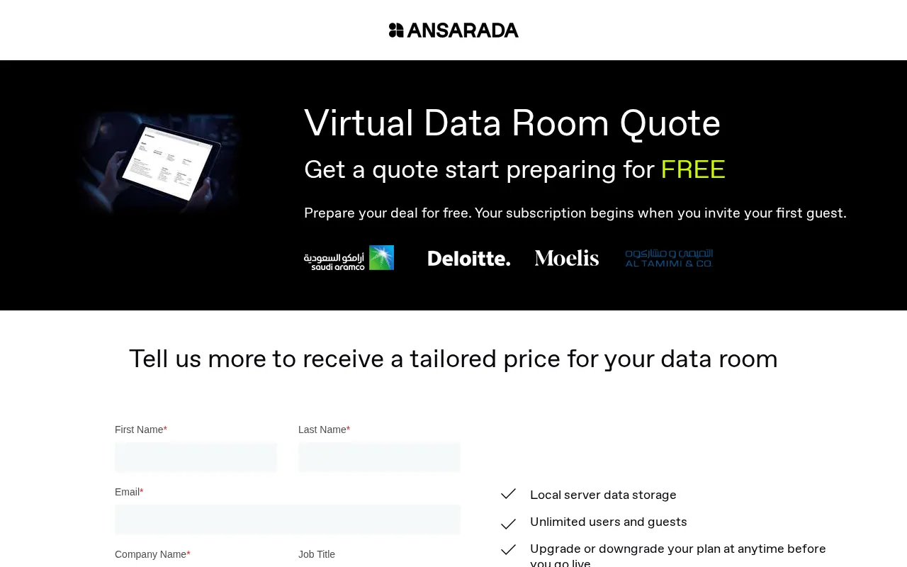 Ansarada — pricing page