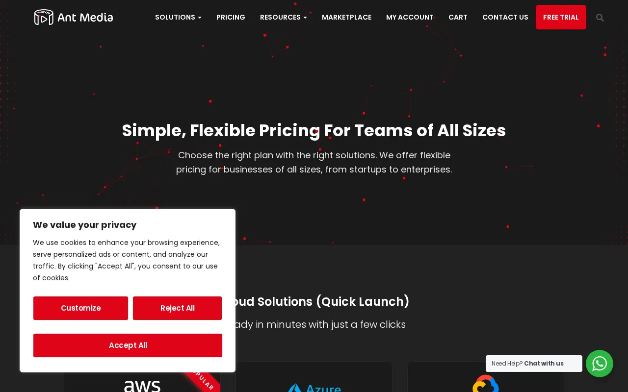 Ant Media Server — pricing page