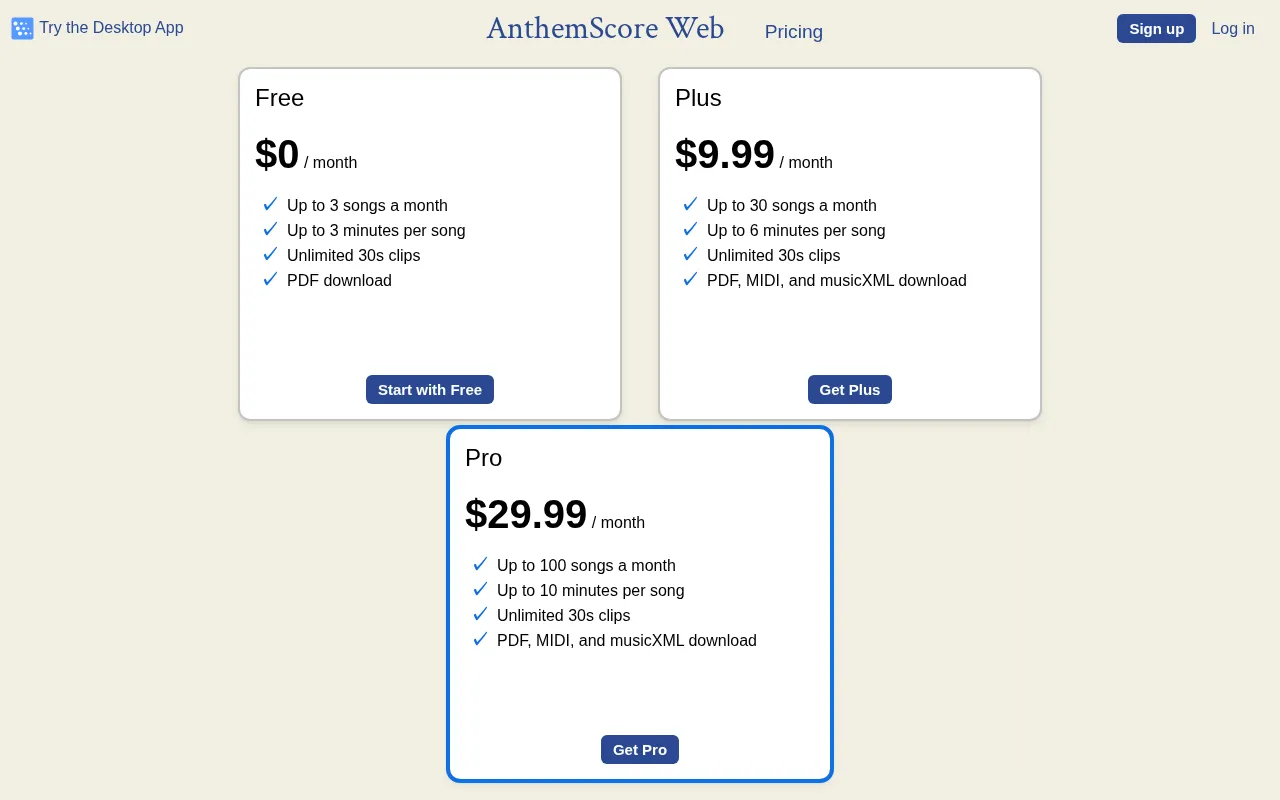 AnthemScore by Lunaverus — pricing page