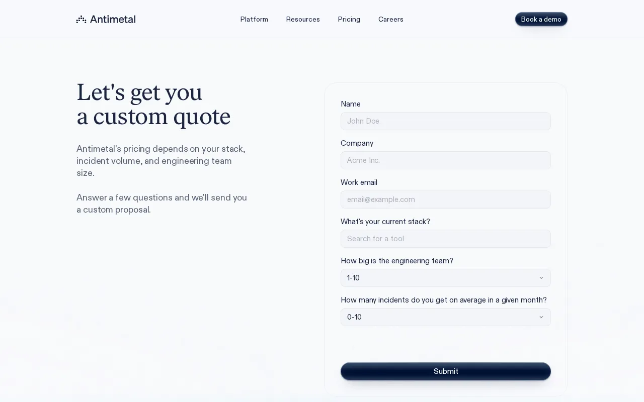Antimetal — pricing page
