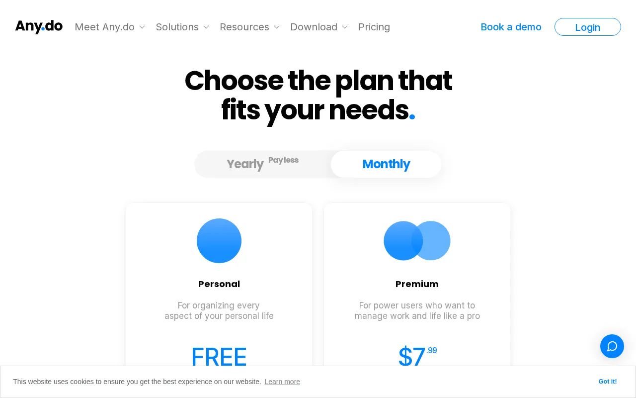 Any.do — pricing page