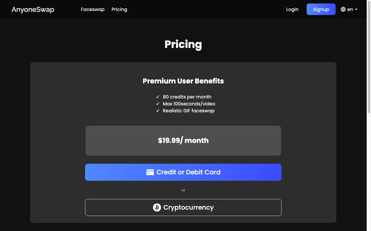 Anyoneswap — pricing page