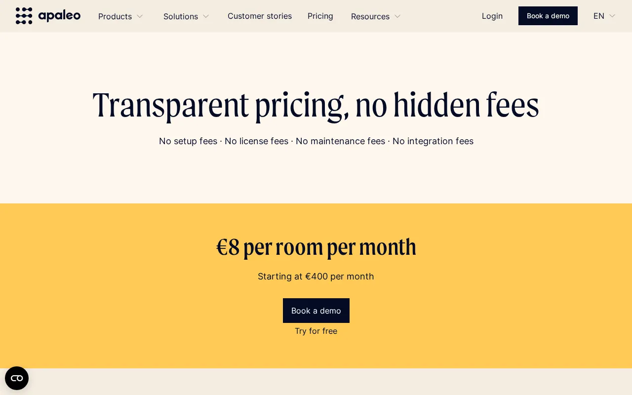 Apaleo — pricing page