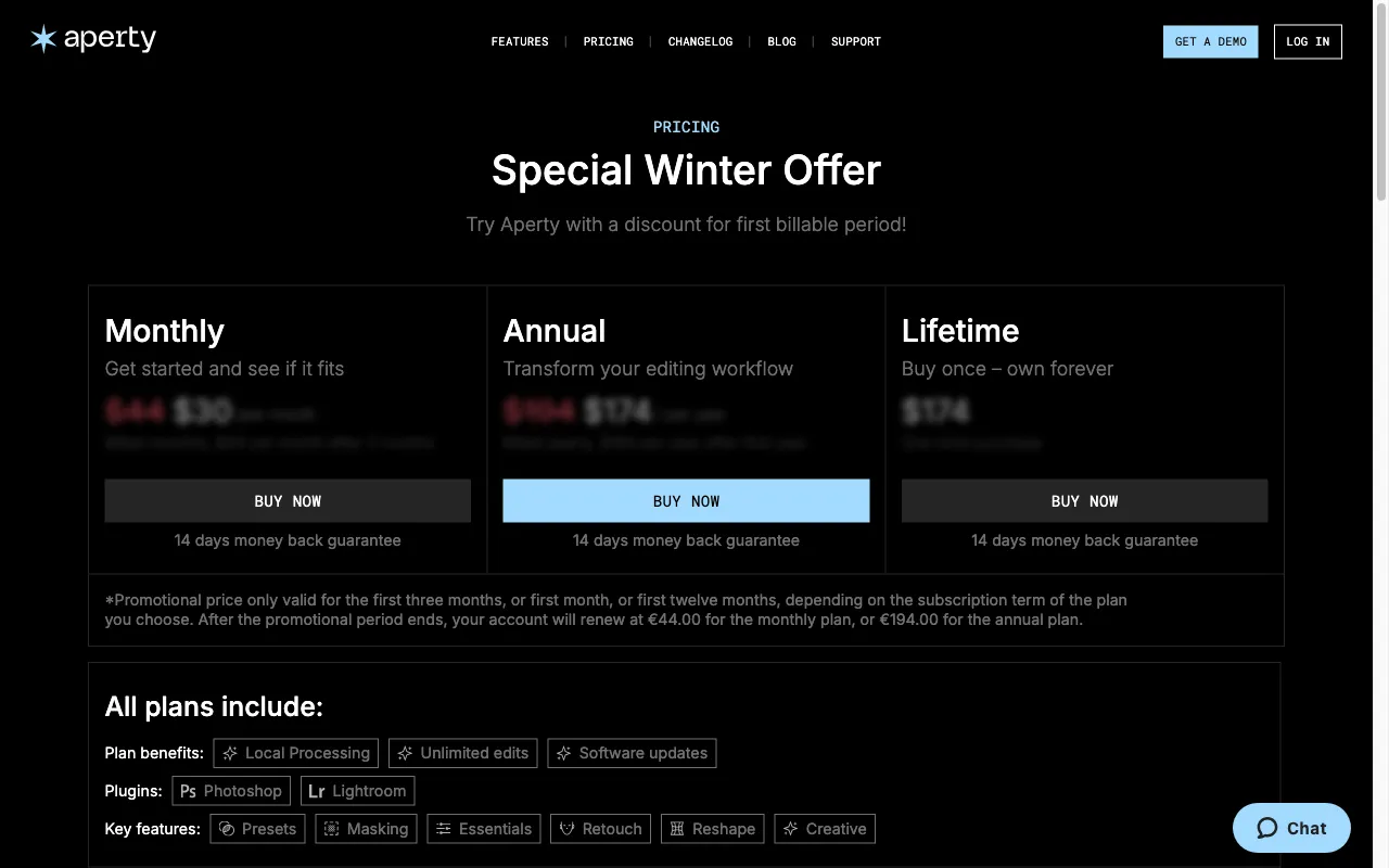 Aperty — pricing page