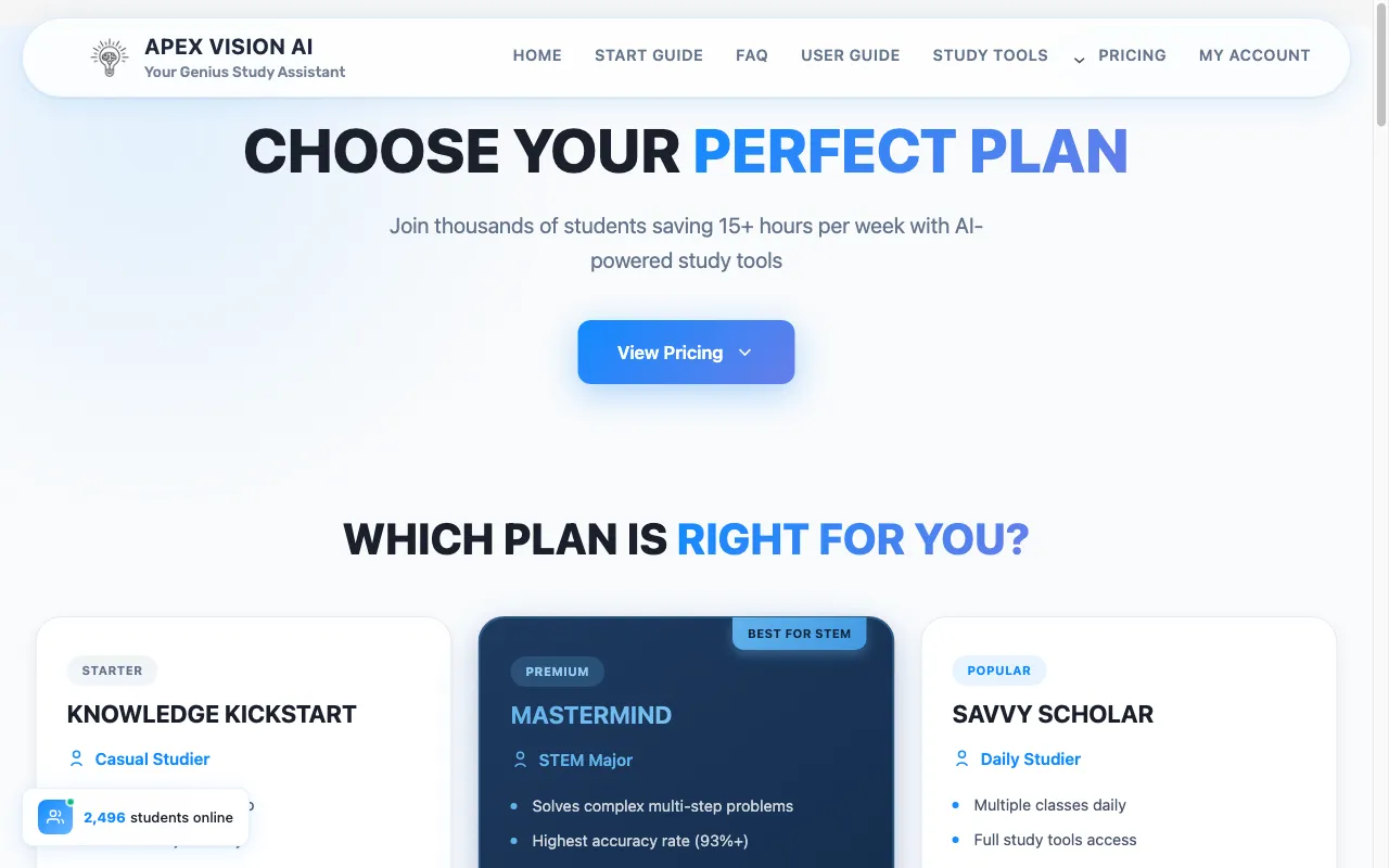 Apex Vision AI — pricing page