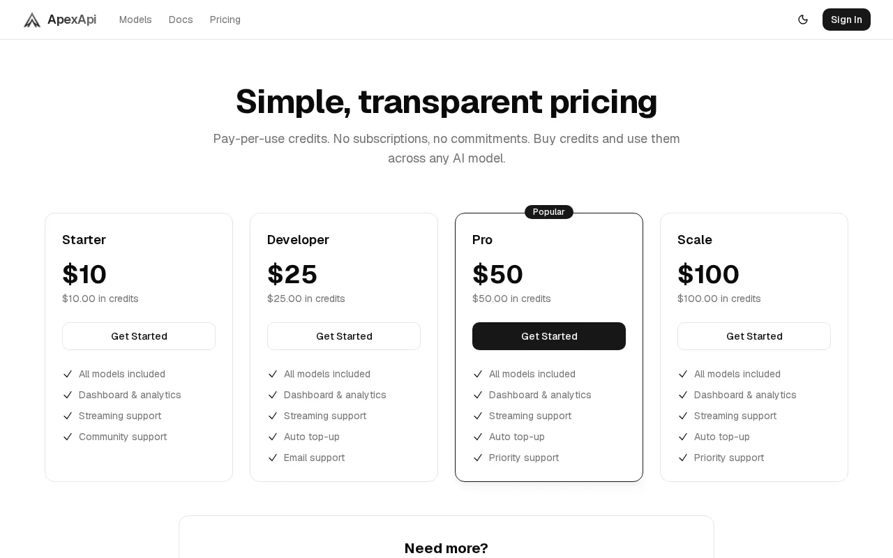ApexAPI — pricing page
