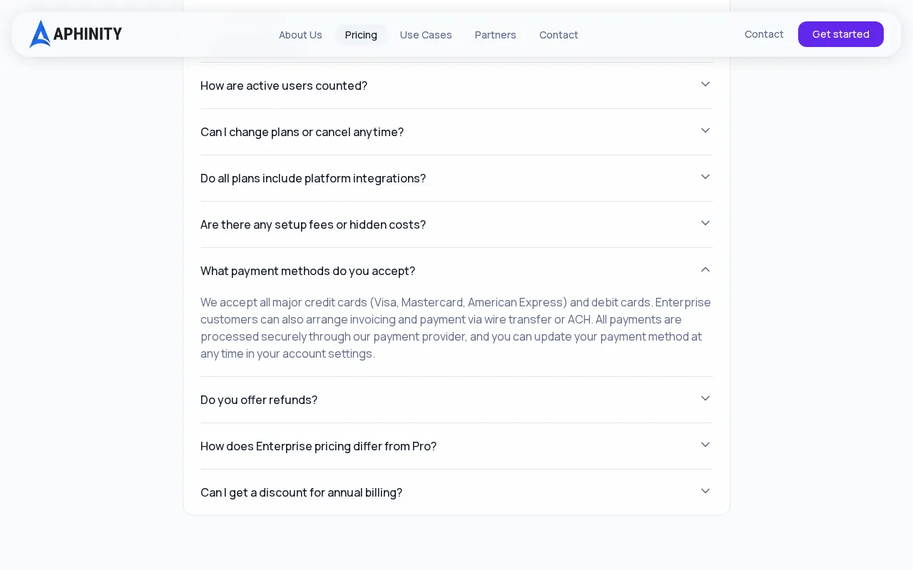 Aphinity — pricing page