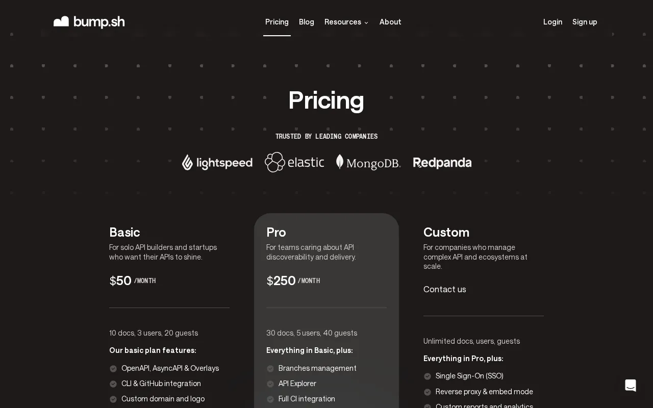 API Diff — pricing page