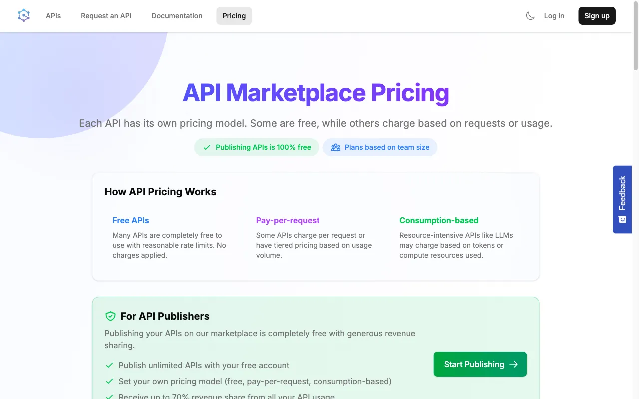 API Hub — pricing page