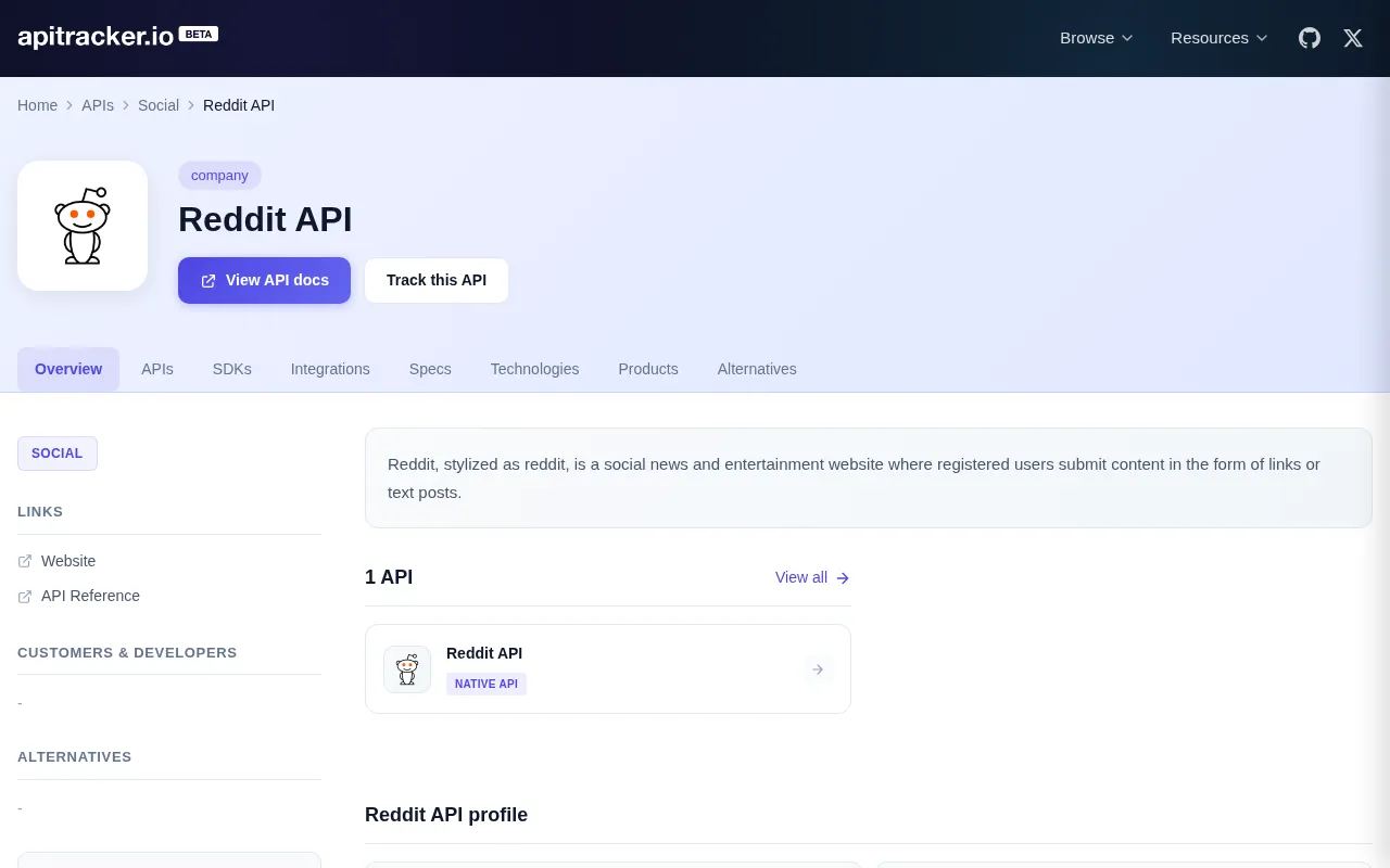 API Tracker — pricing page