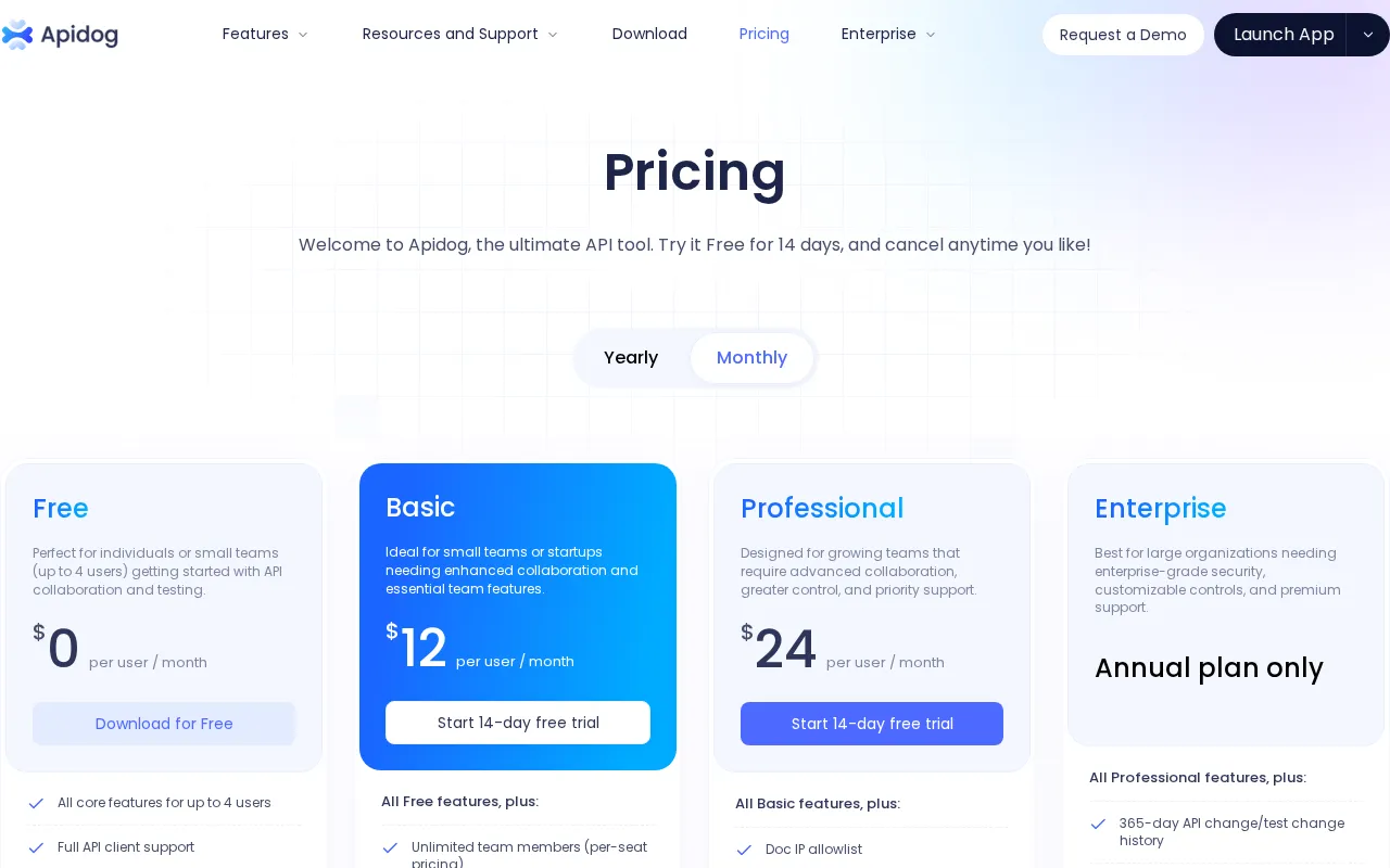 Apidog — pricing page