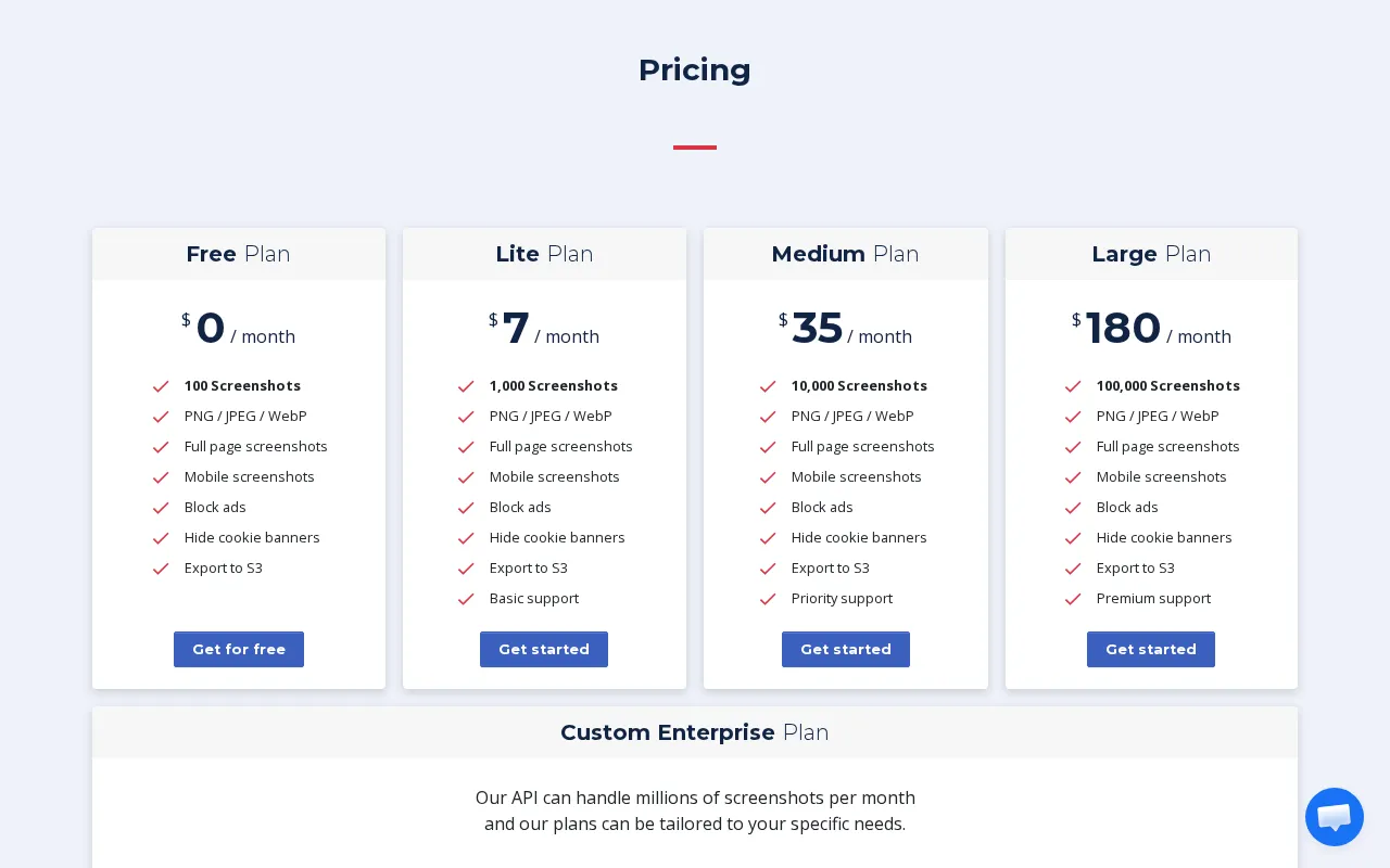 ApiFlash — pricing page
