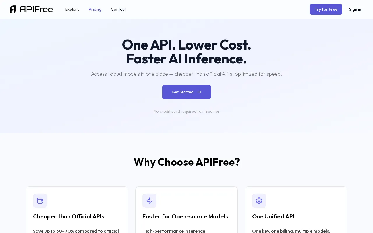 Apifree — pricing page