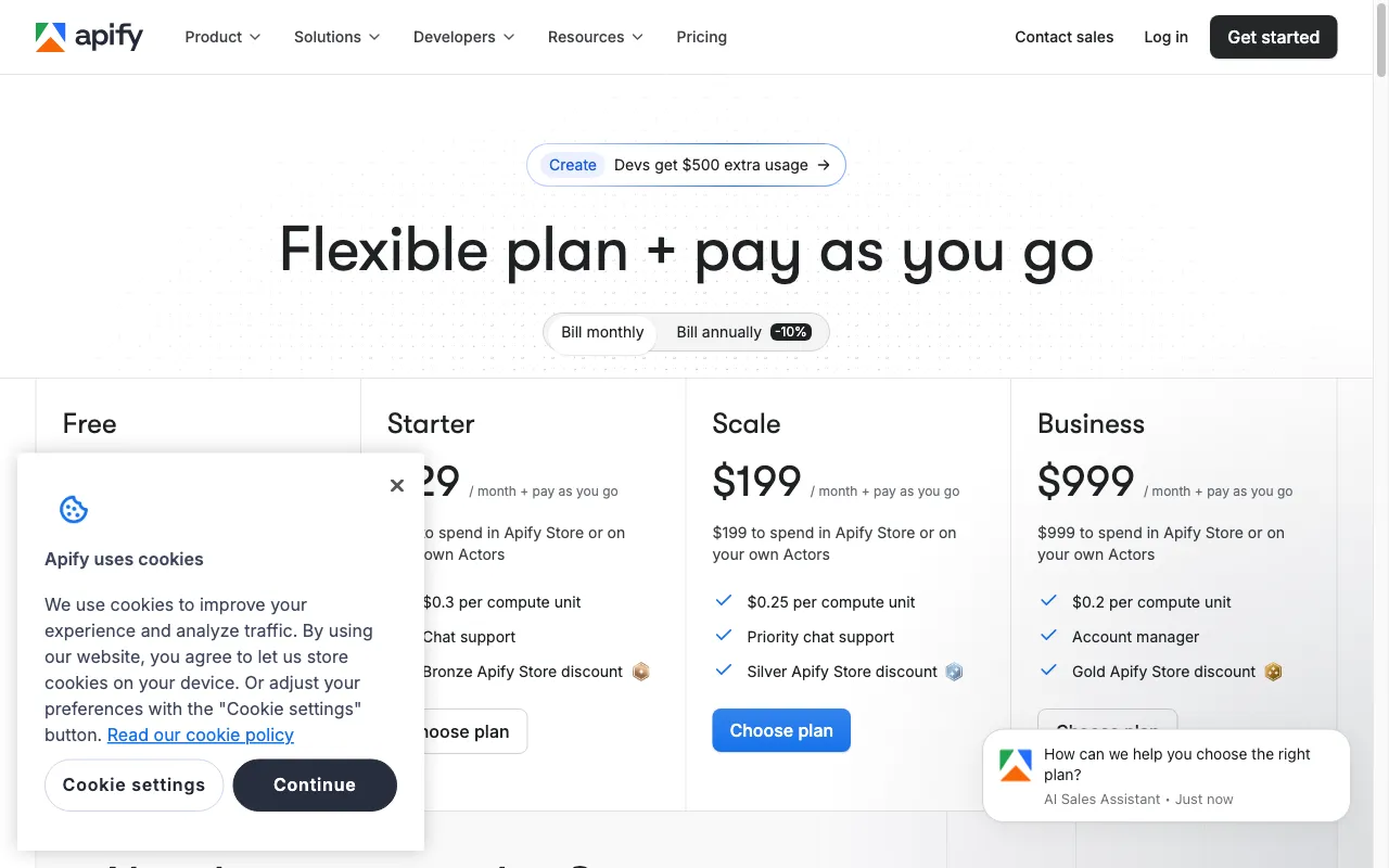 Apify — pricing page