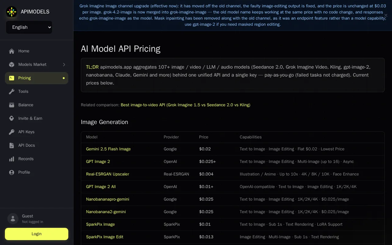 ApiModels — pricing page