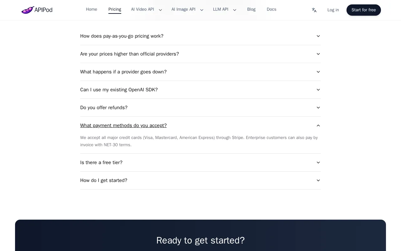 APIPod — pricing page