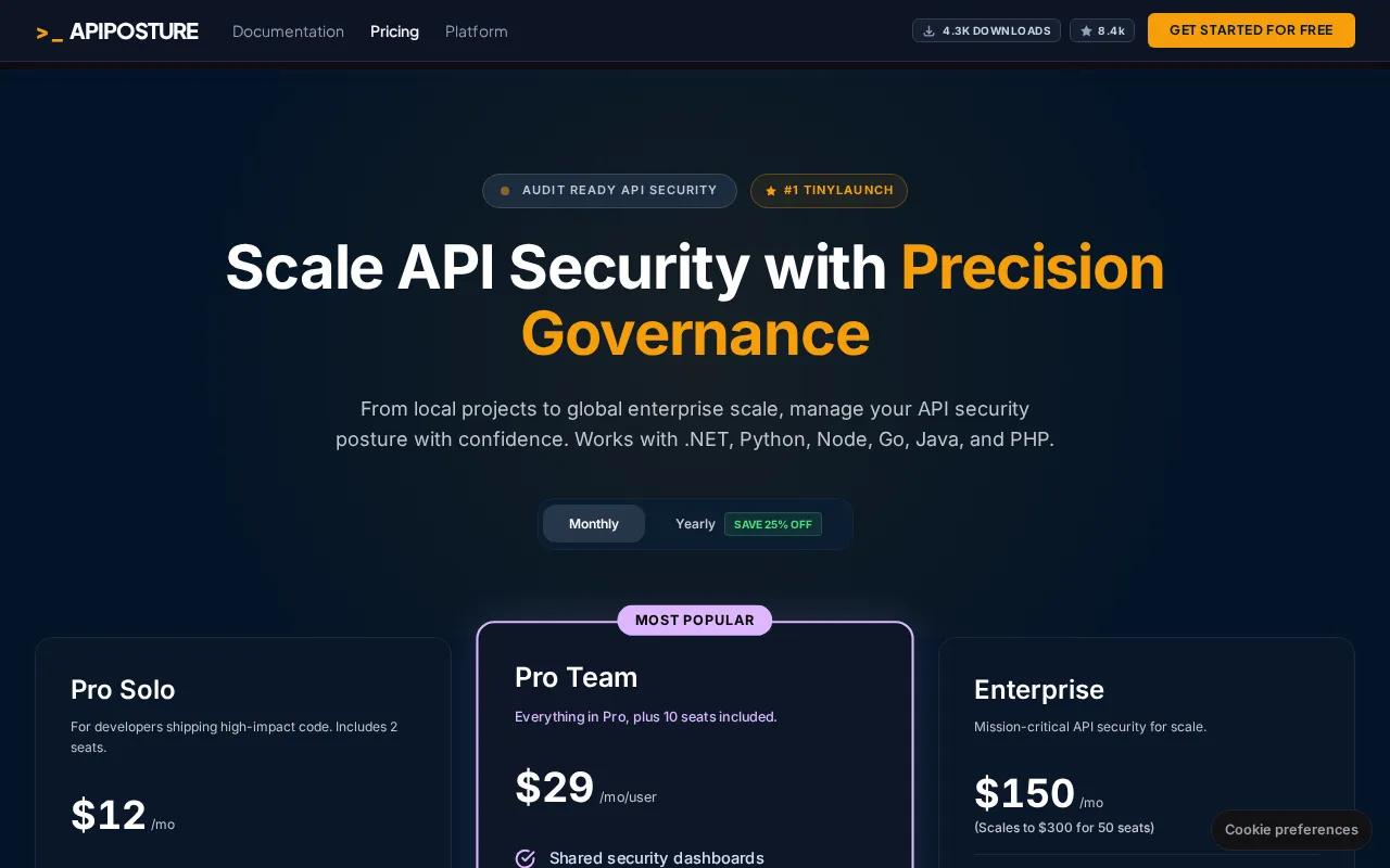 ApiPosture — pricing page