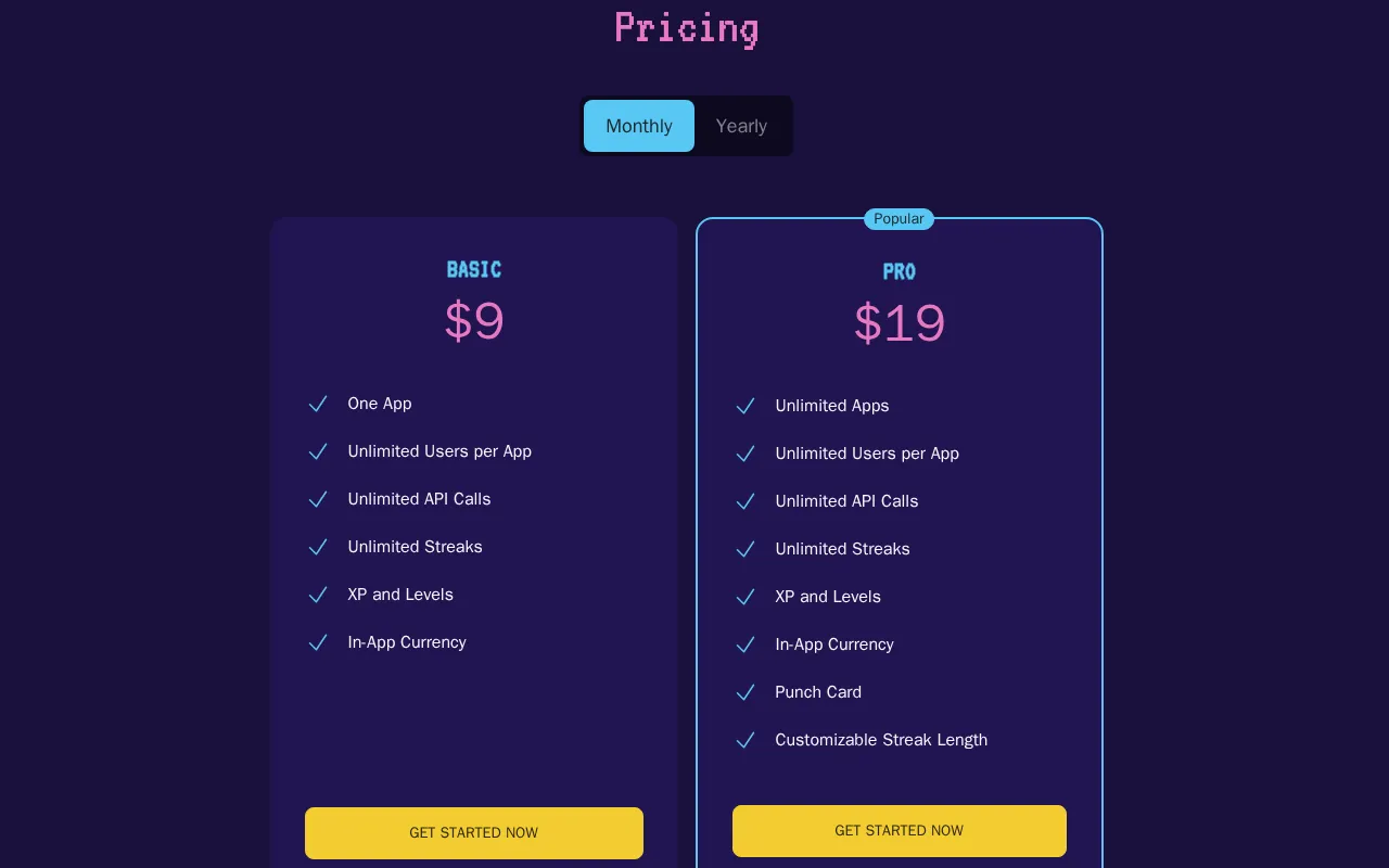 APIs to add gamification to your app in just 5 minutes! — pricing page