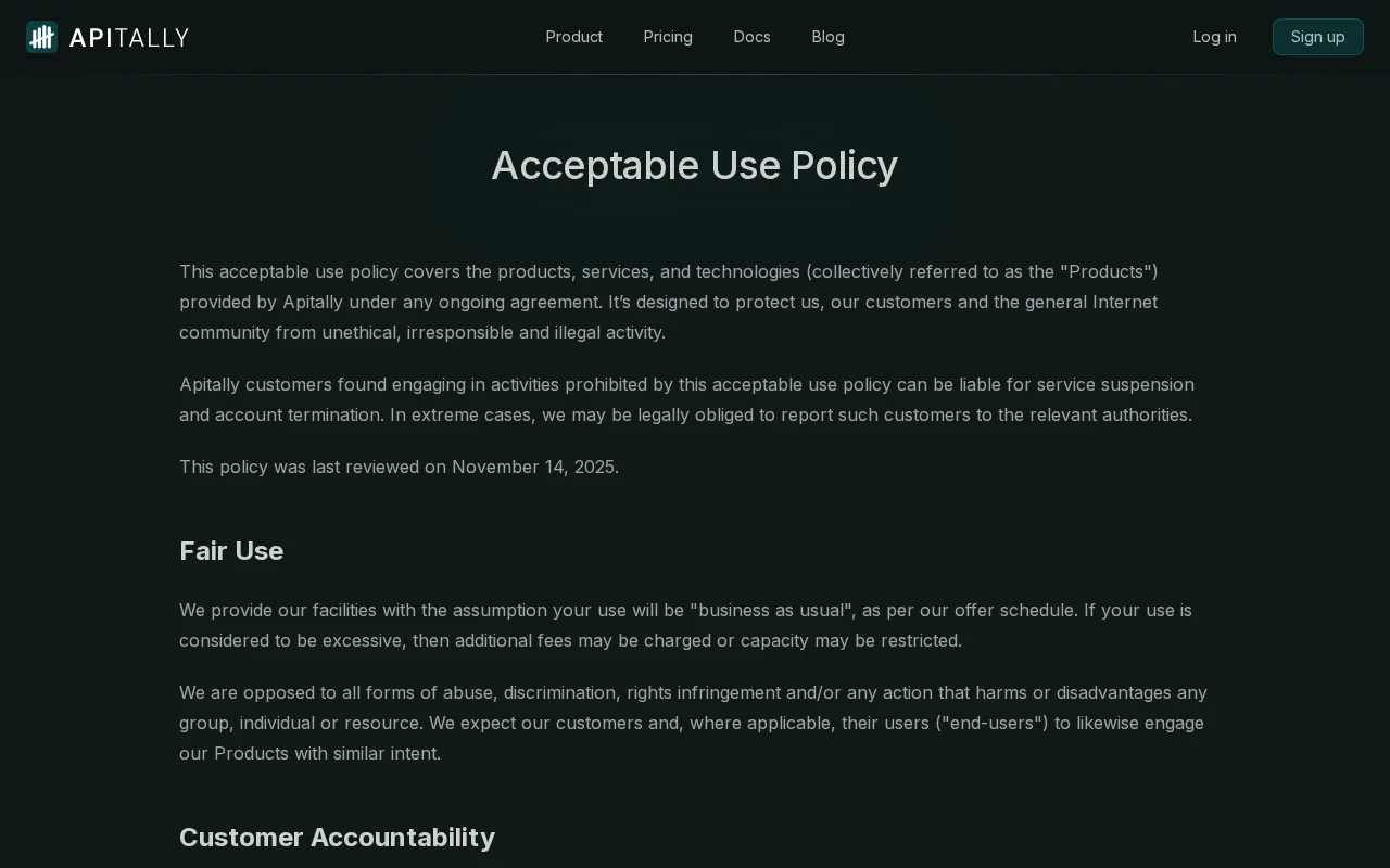 Apitally — pricing page