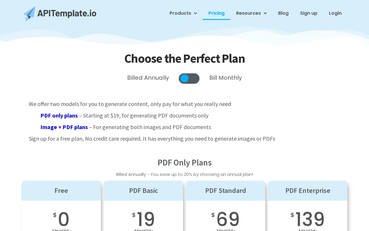 Apitemplate — pricing page
