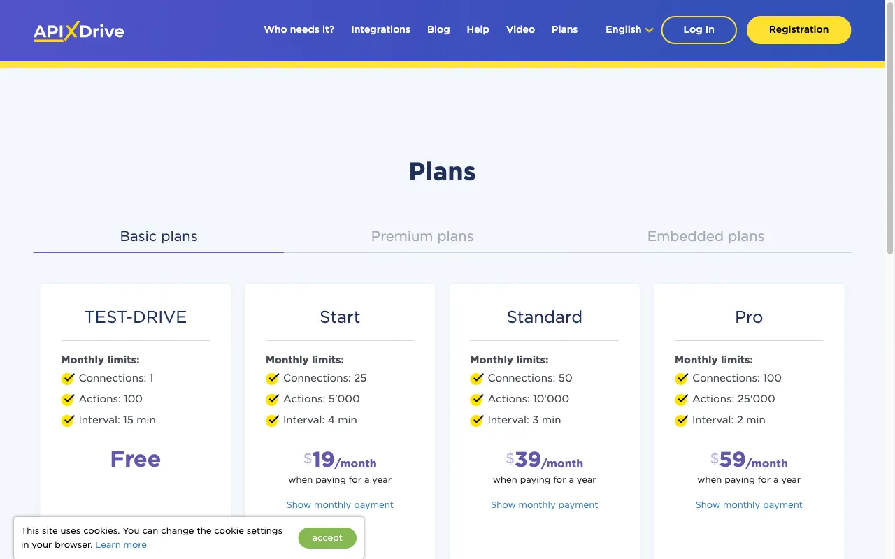 ApiX-Drive — pricing page