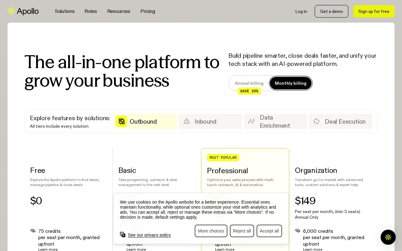 Apollo — pricing page