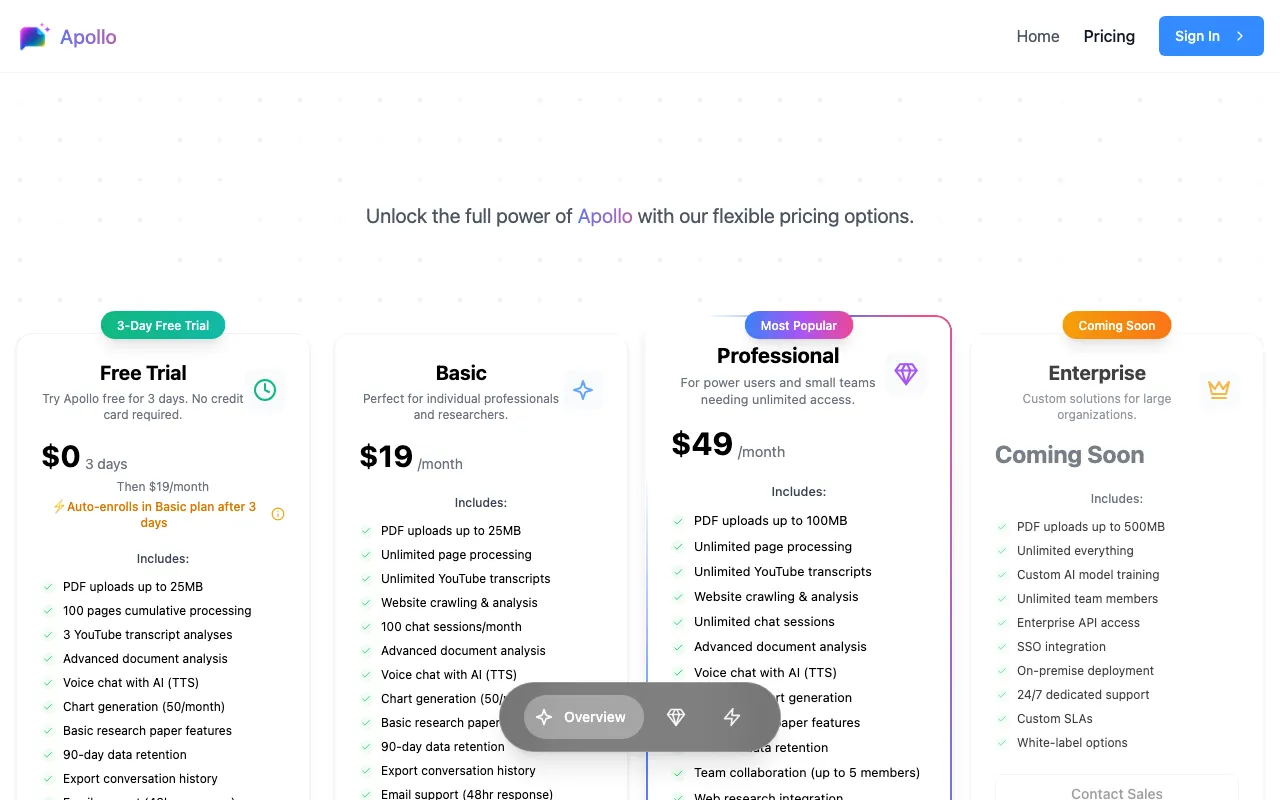 ApolloAI — pricing page