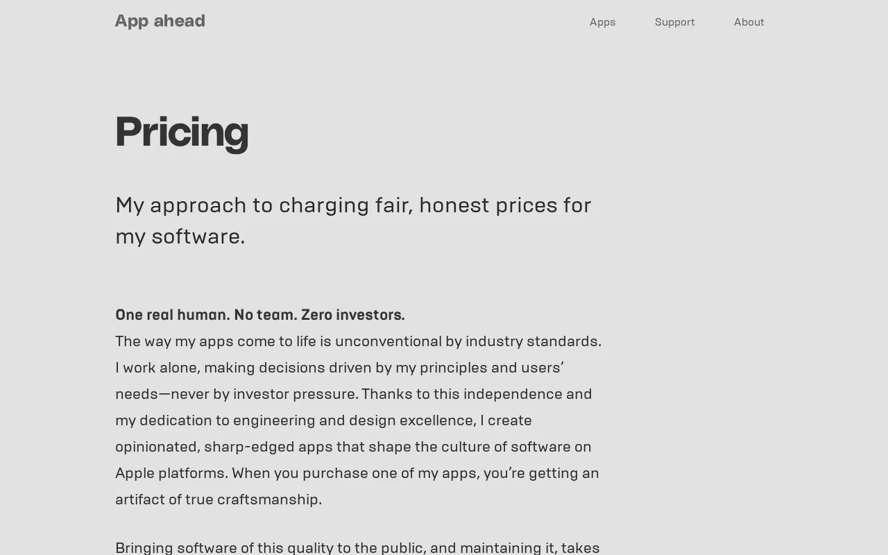 App ahead — pricing page