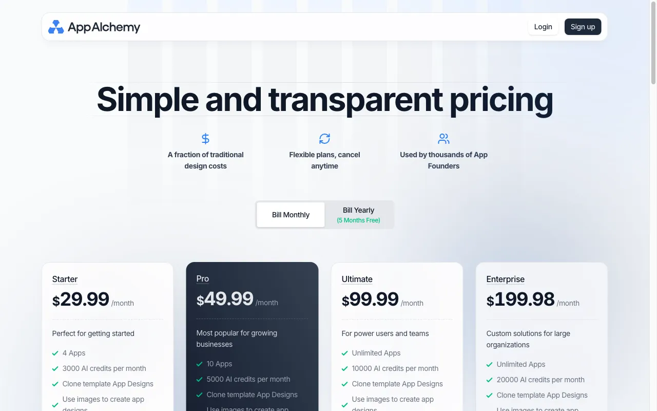 App Alchemy — pricing page
