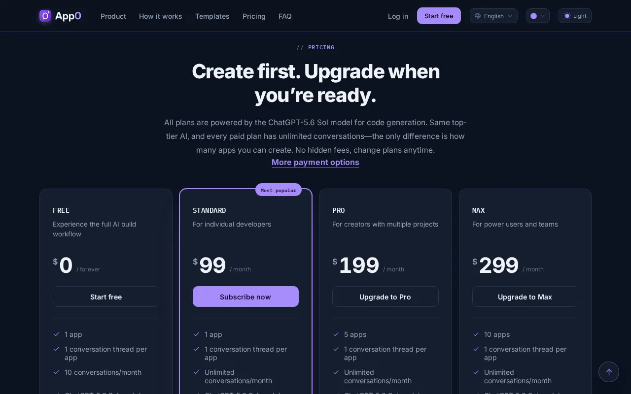 app0.ai — pricing page