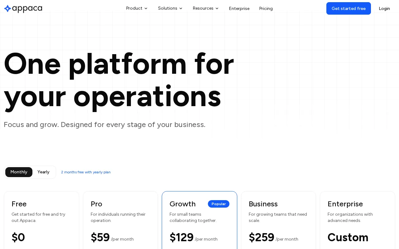 Appaca — pricing page