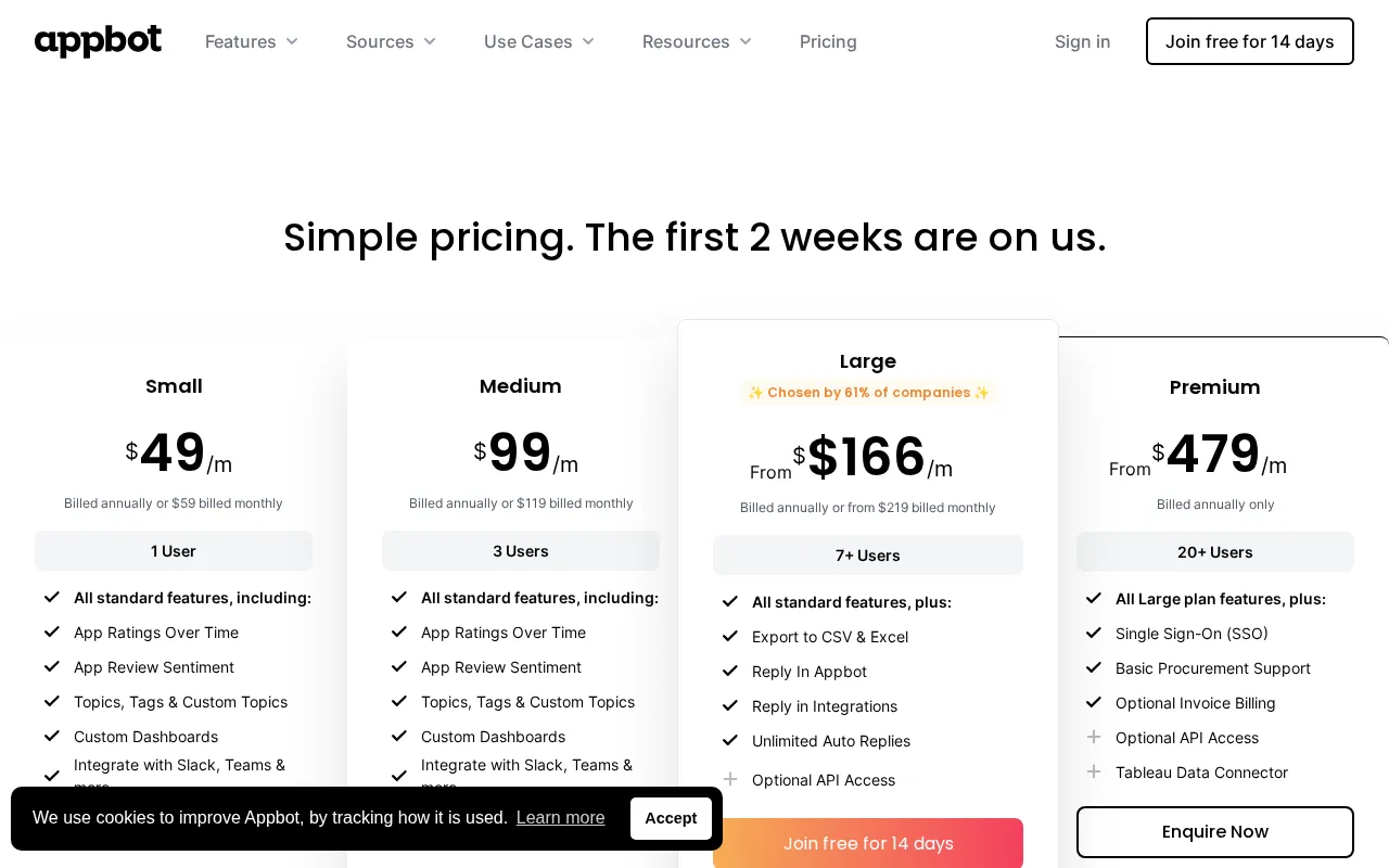 Appbot — pricing page