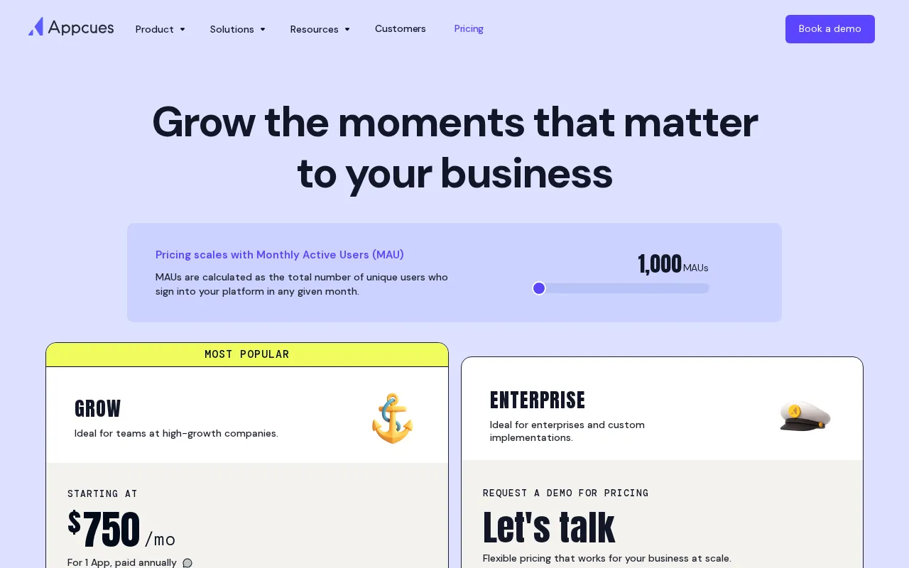 Appcues — pricing page