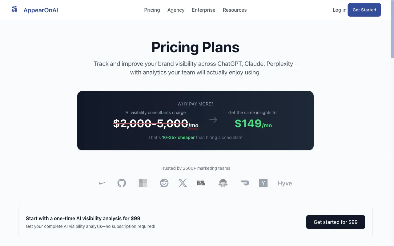 AppearOnAI — pricing page