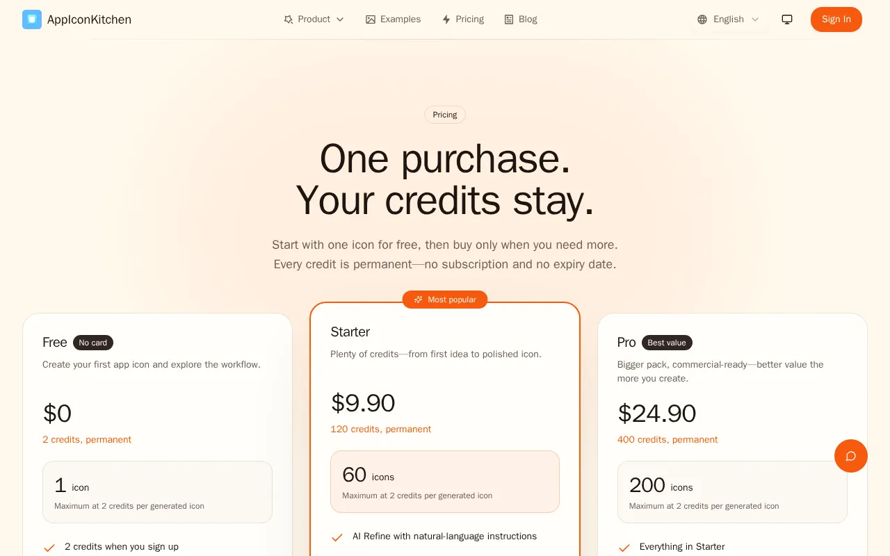 AppIconKitchen — pricing page