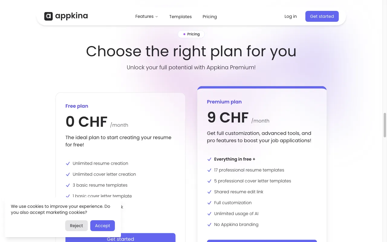 Appkina.com — pricing page