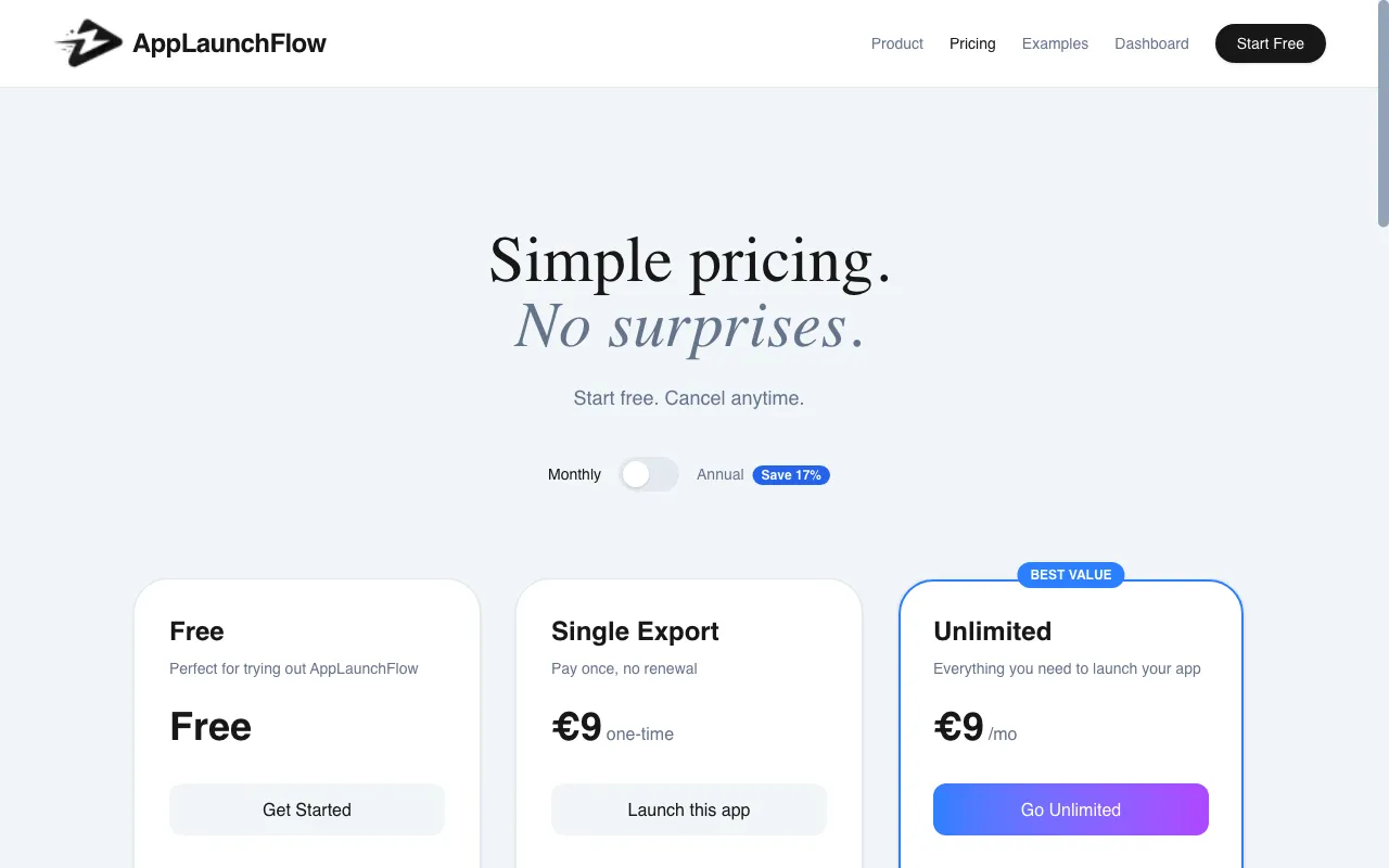 AppLaunchFlow — pricing page