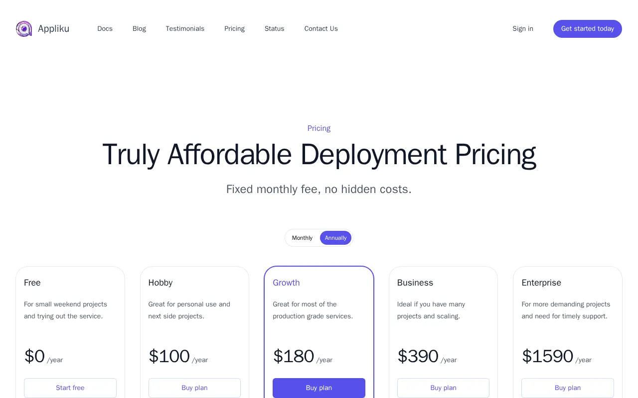 Appliku — pricing page