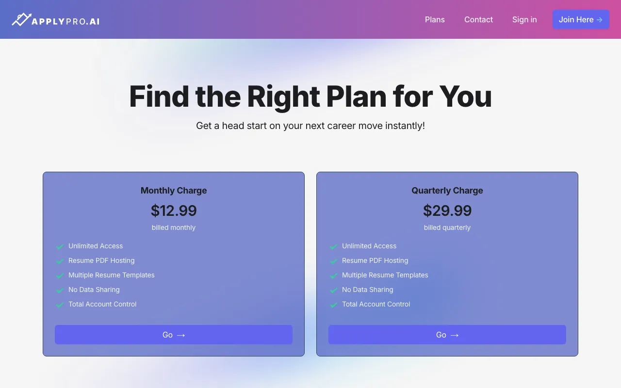 ApplyPro — pricing page
