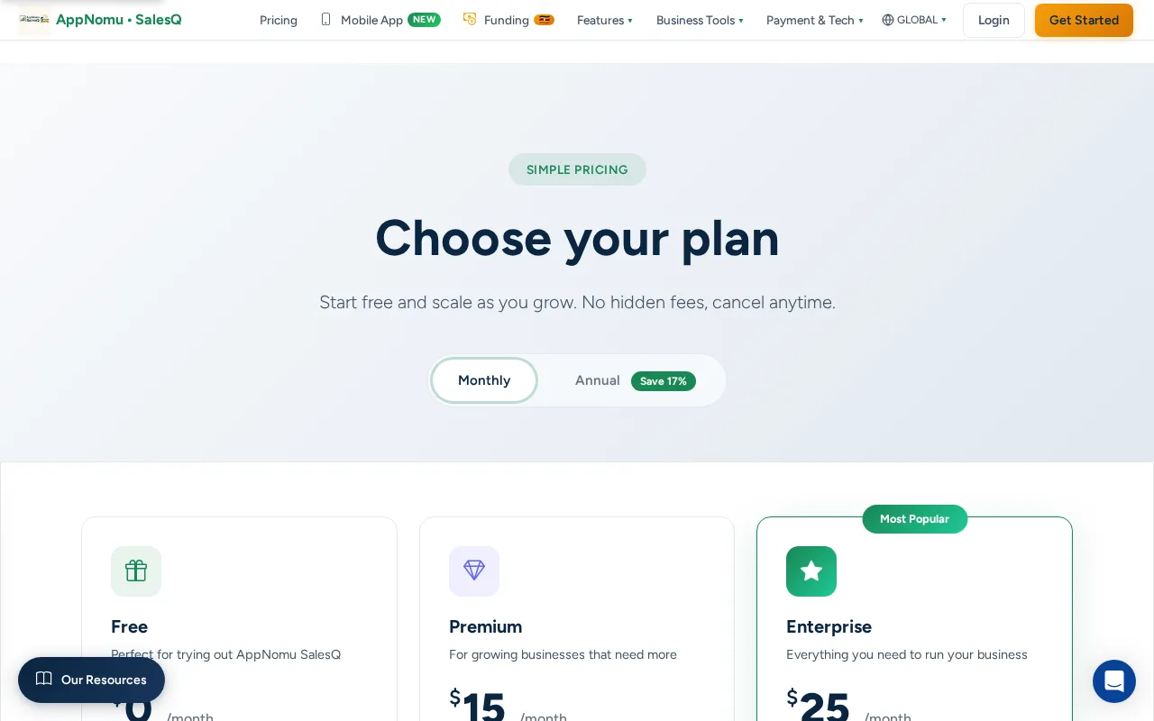 AppNomu SalesQ — pricing page