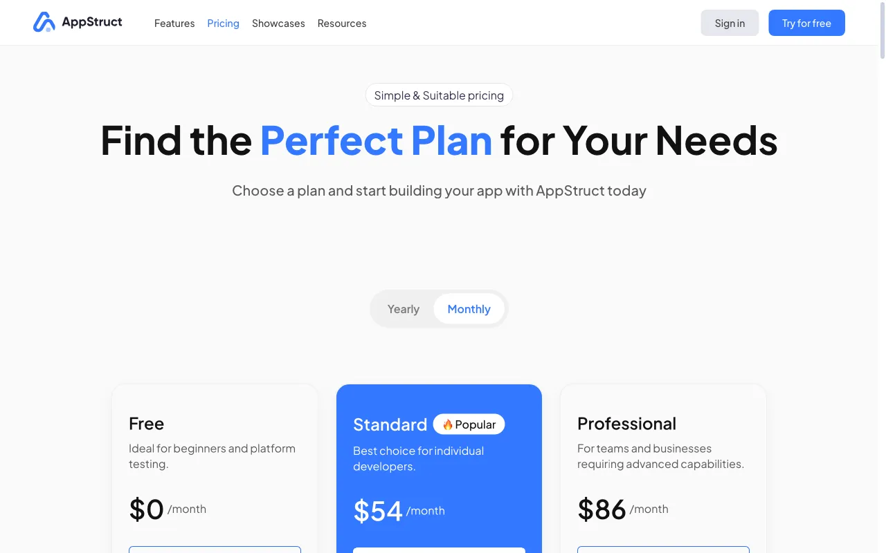 AppStruct — pricing page
