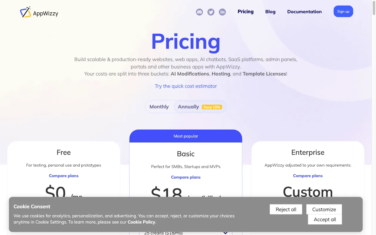 AppWizzy — pricing page