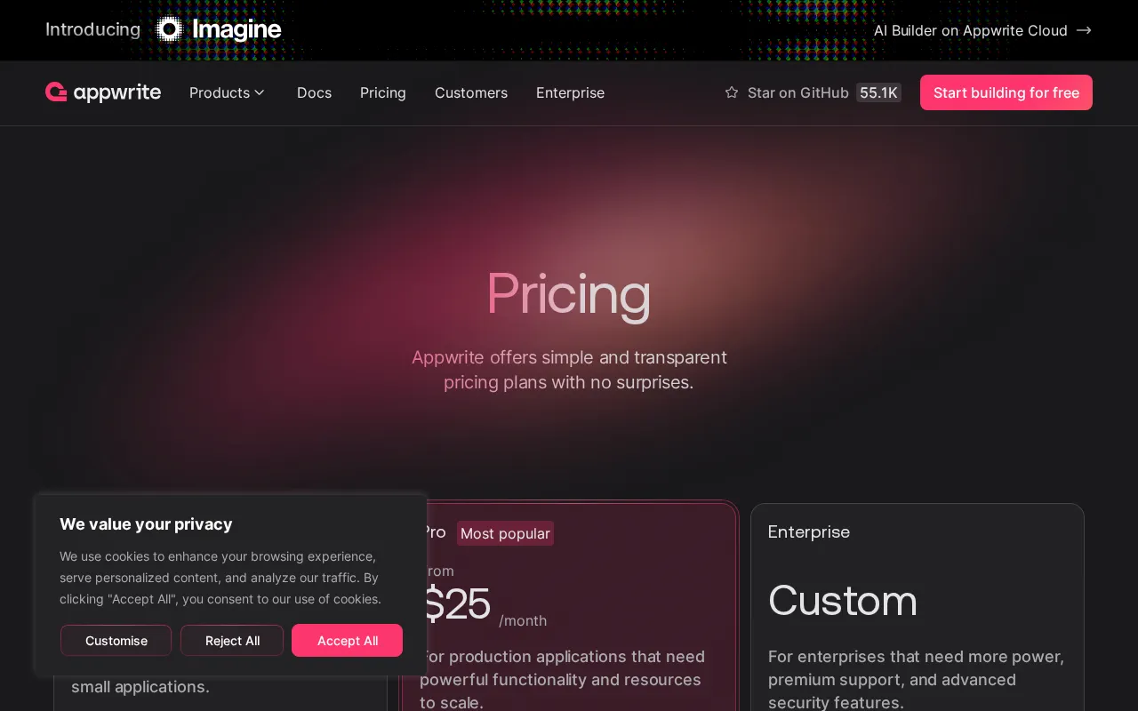 Appwrite — pricing page