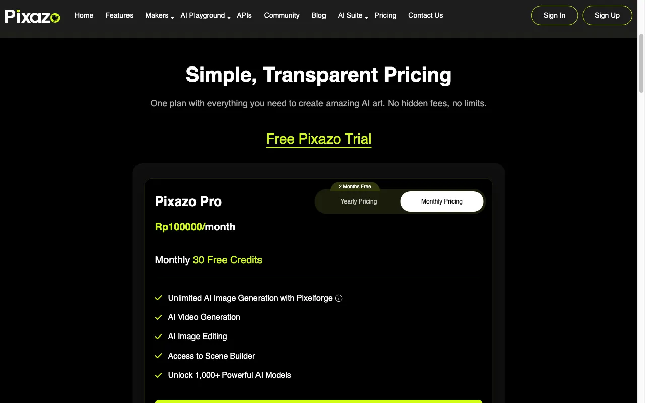 Pixazo — pricing page