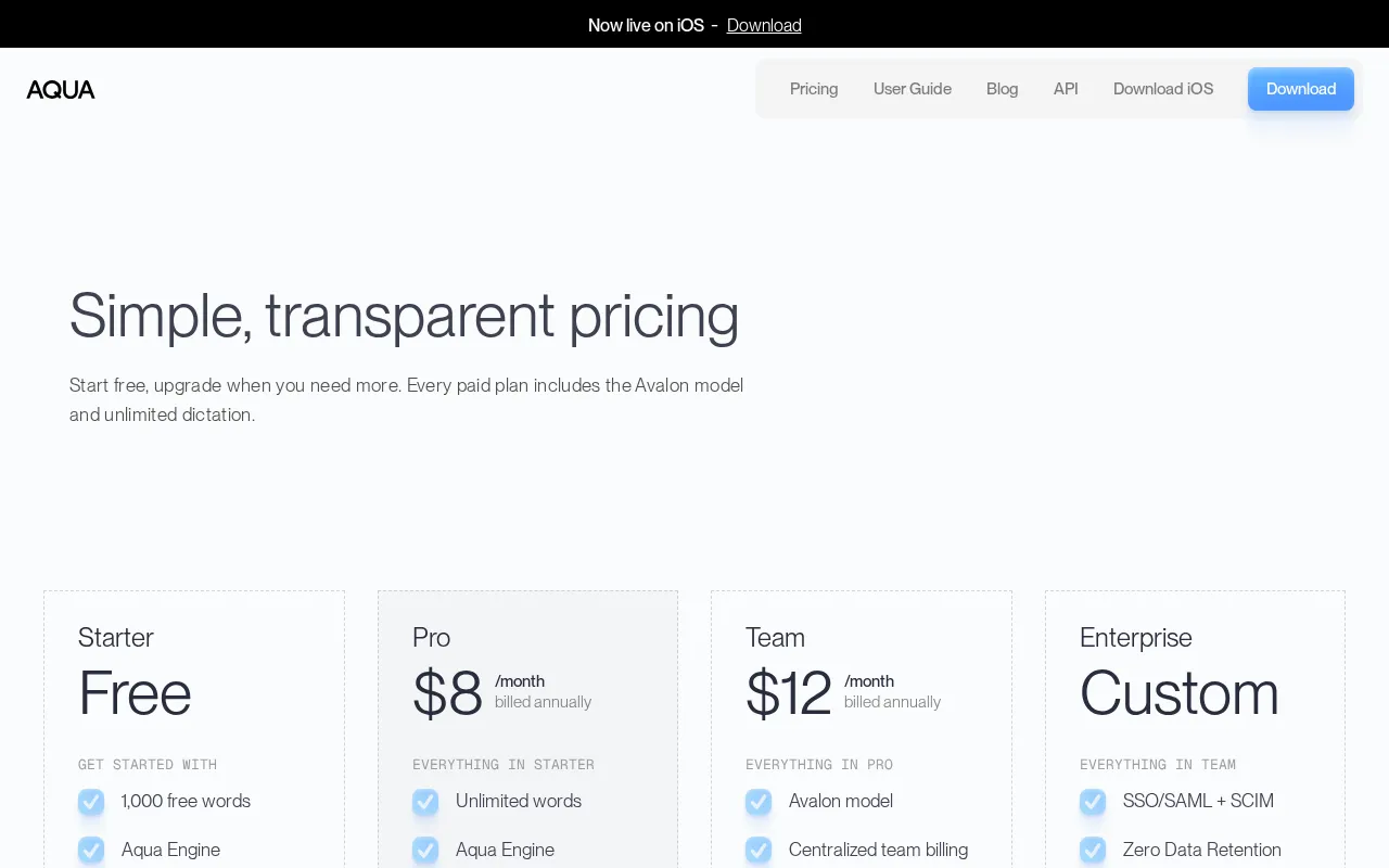 Aqua Voice — pricing page
