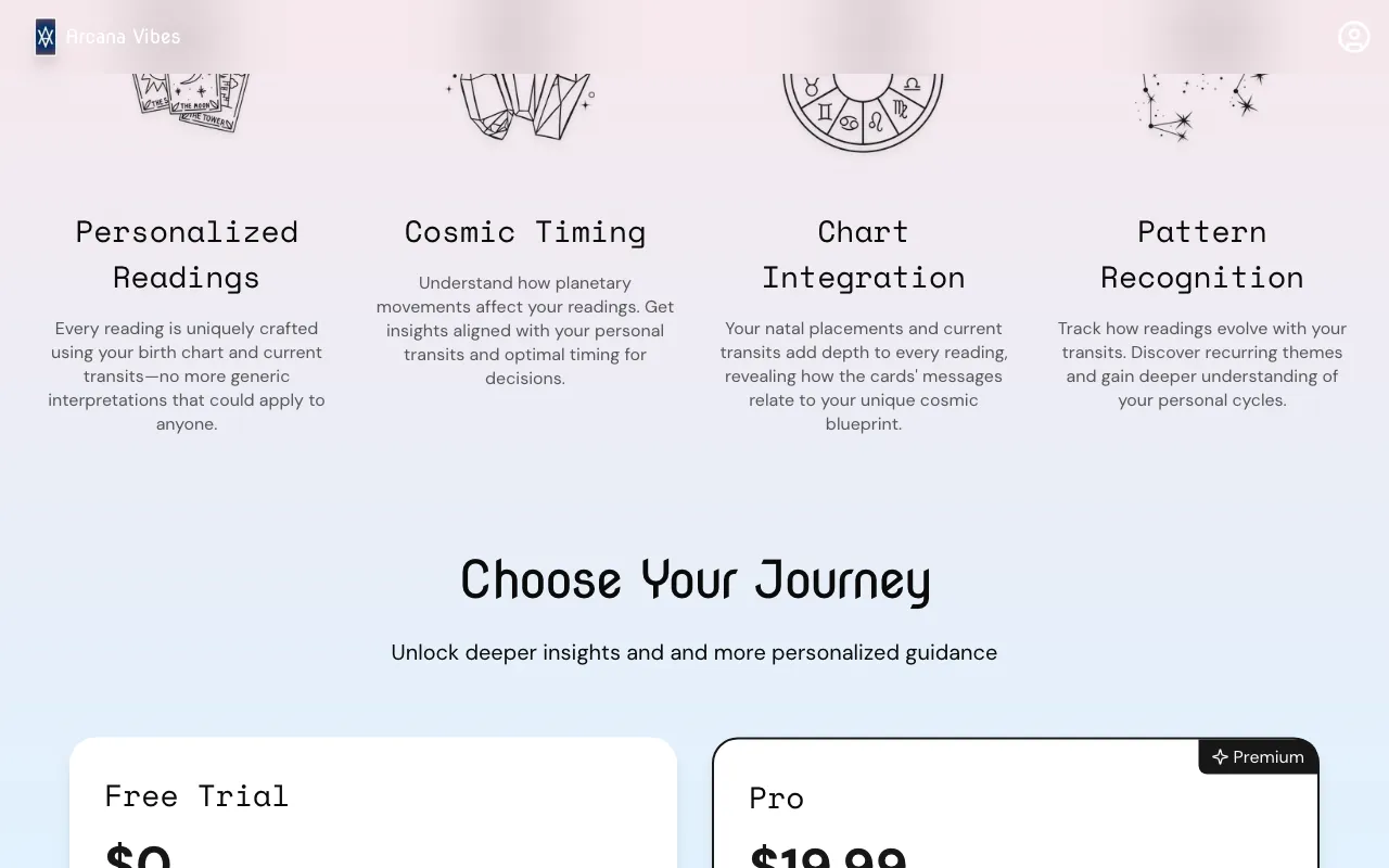Arcana Vibes — pricing page