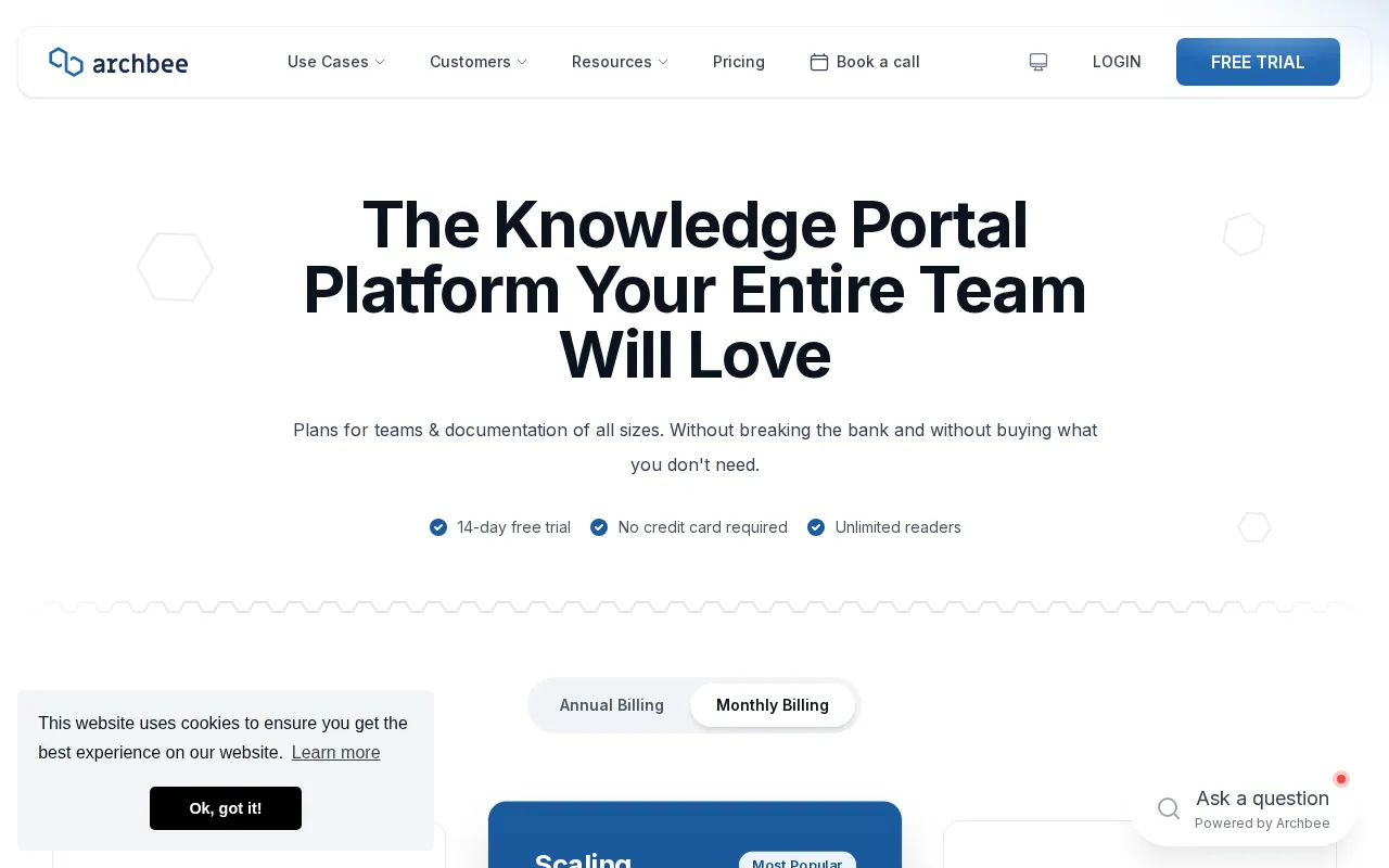 Archbee — pricing page