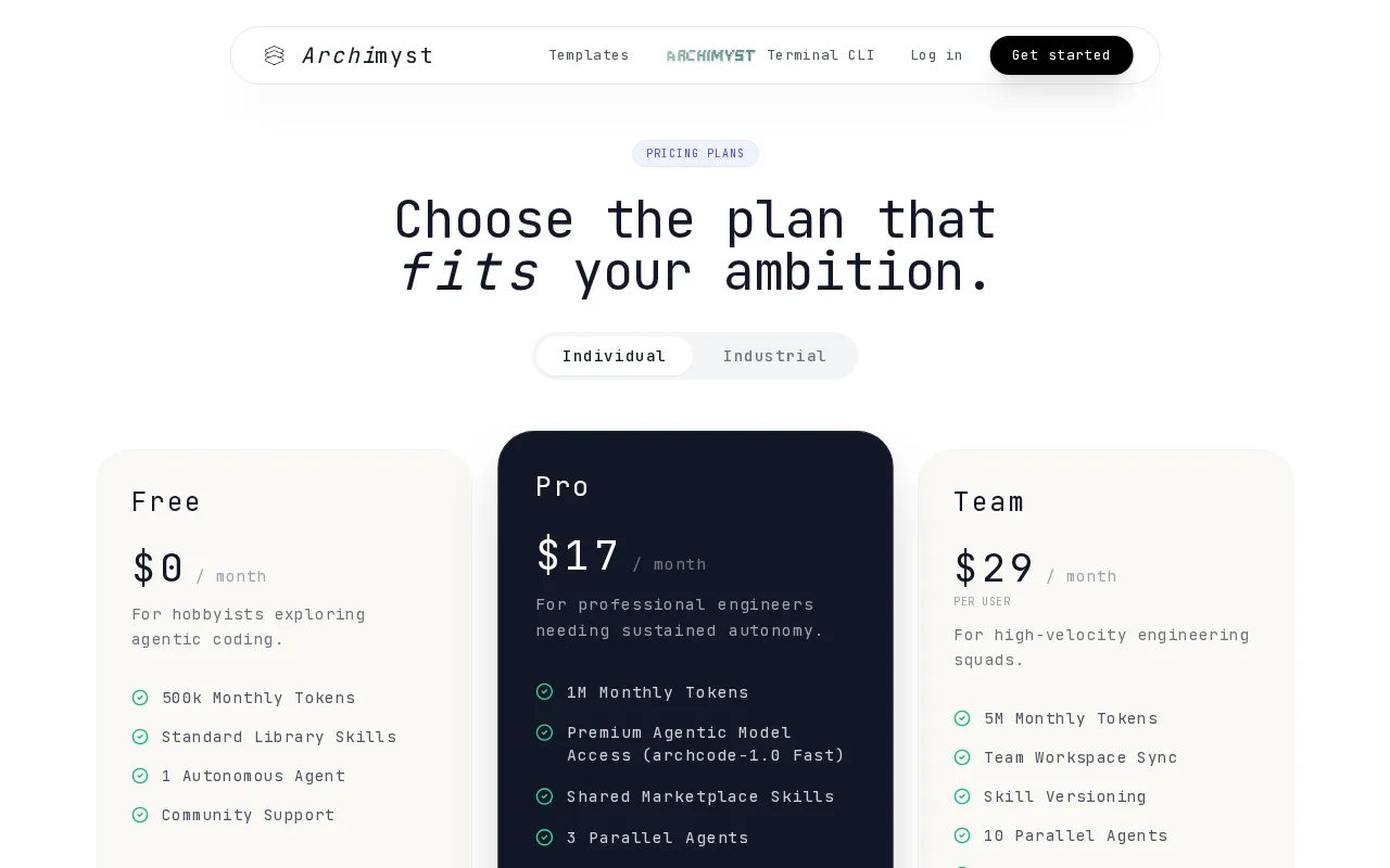 Archimyst — pricing page