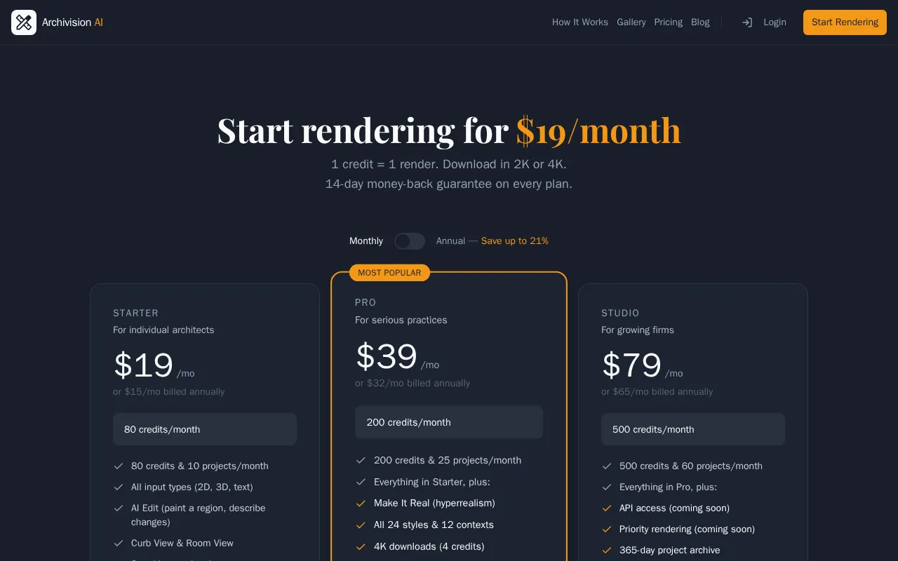 Archivision — pricing page